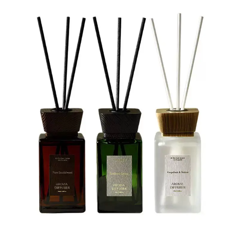 Stock square bottle reed diffusers in several glass colors